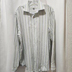 Men's Banana Republic Grey blue striped button down shirt long sleeve